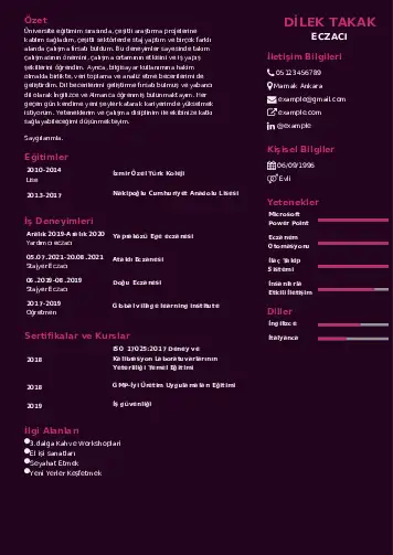 Eczacı CV Örnekleri cv indir